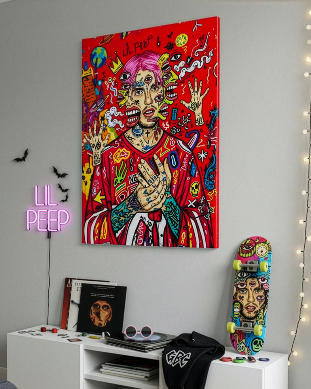 Stampa quadro Lil Peep Basquiat decorazione parete living room vista laterale
