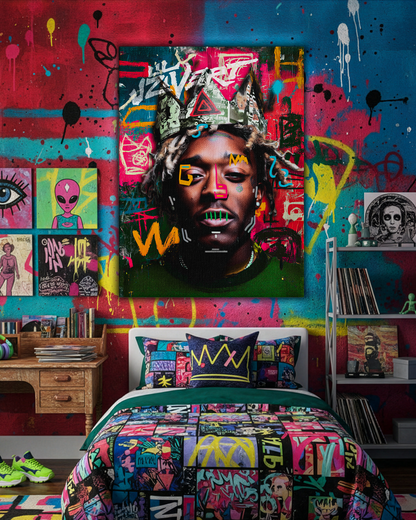 Quadro Lil Uzi Vert Basquiat arte contemporanea ambientazione camera moderna da ragazzo 