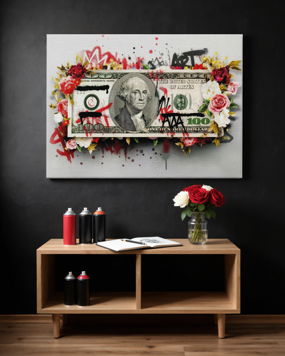 Arte contemporanea Money Flowers stampa premium in ambiente elegante