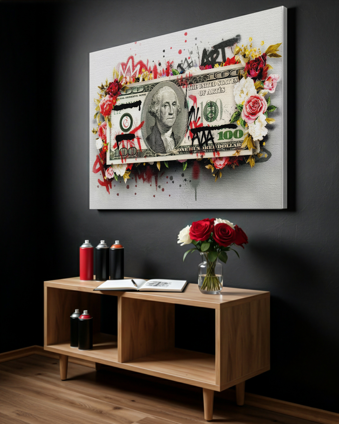Arte contemporanea Money Flowers stampa premium in ufficio elegante