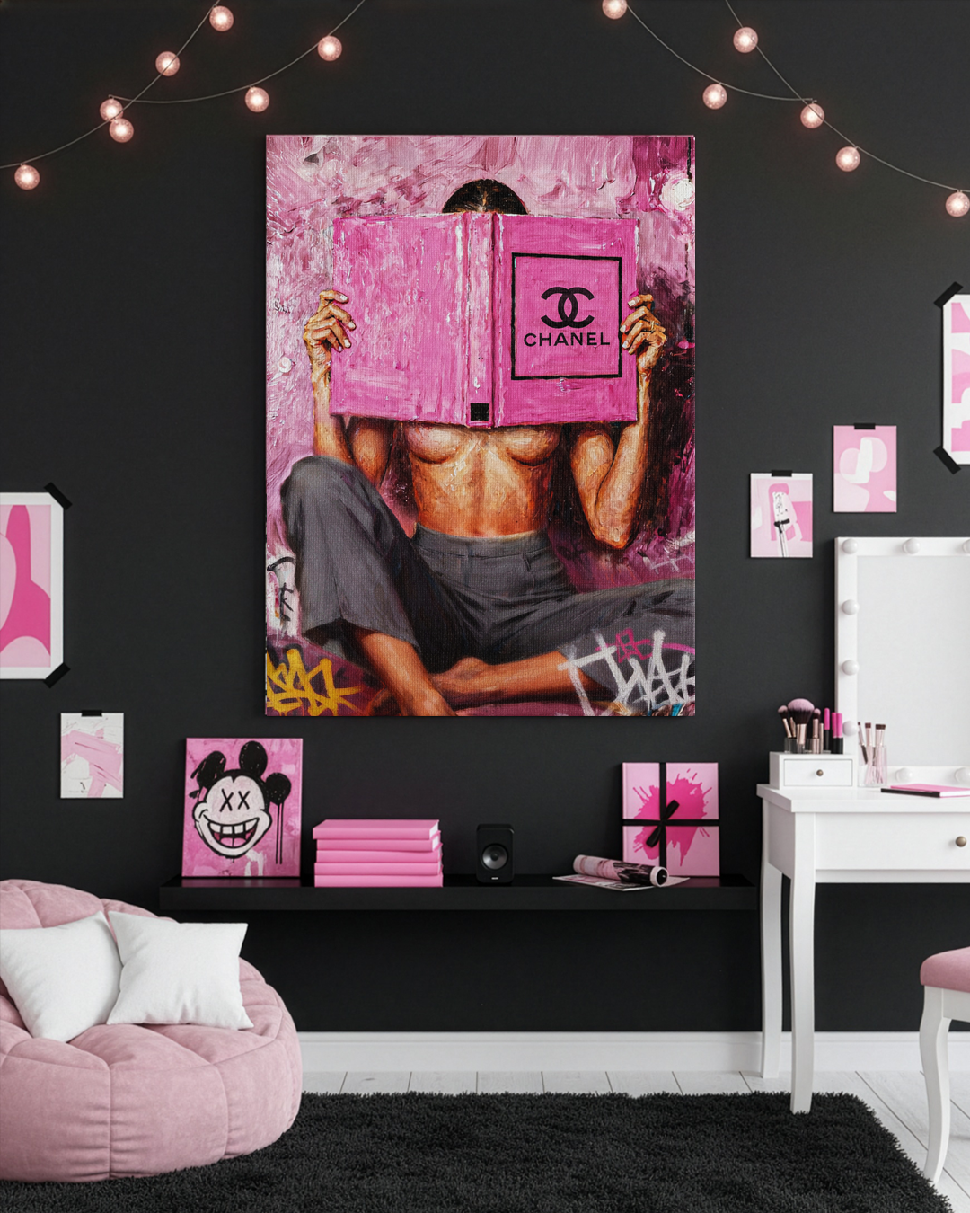 Quadro Chanel Girl decorazione parete stanza makeup beauty room elegante