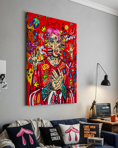 Quadro su tela Lil Peep Basquiat decorazione parete salotto vista angolare